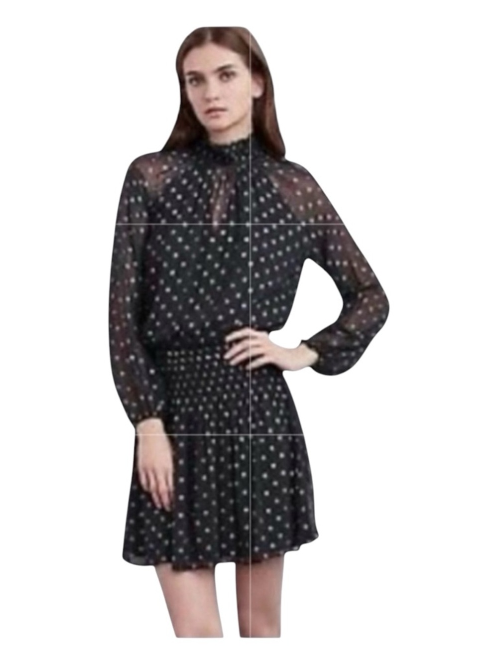 VELVET BY GRAHAM & SPENCER Black w/Gold Polkadots Mini Dress, Size L.